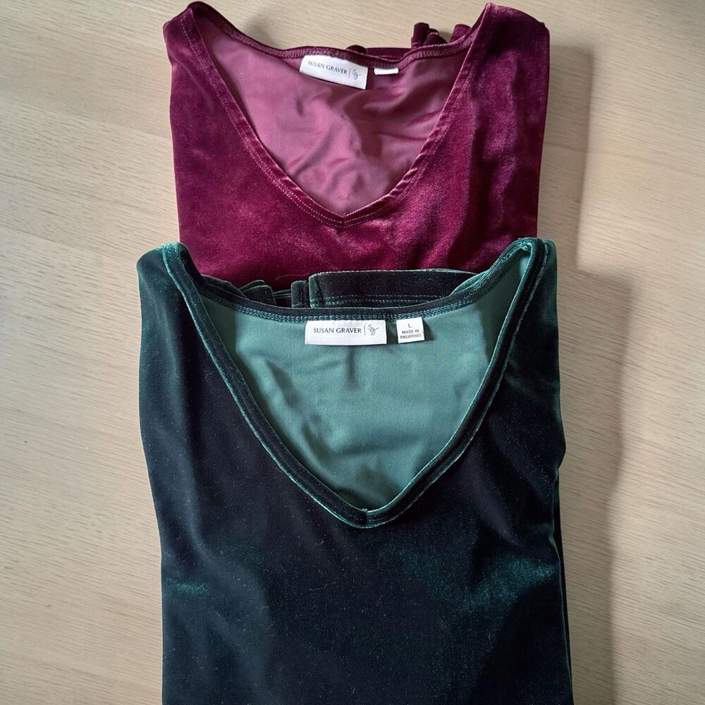 LOT/BUNDLE Susan Graver Velvet Tunic Top Blouse Shirt Burgundy Green Sz L Large